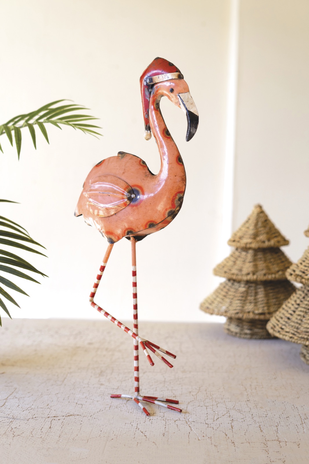 Recycled Painted Metal Christmas Flamingo