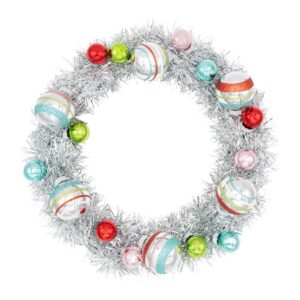 Festive Fete Silver Tinsel Wreath with 1in. And 1.75in. Rounds