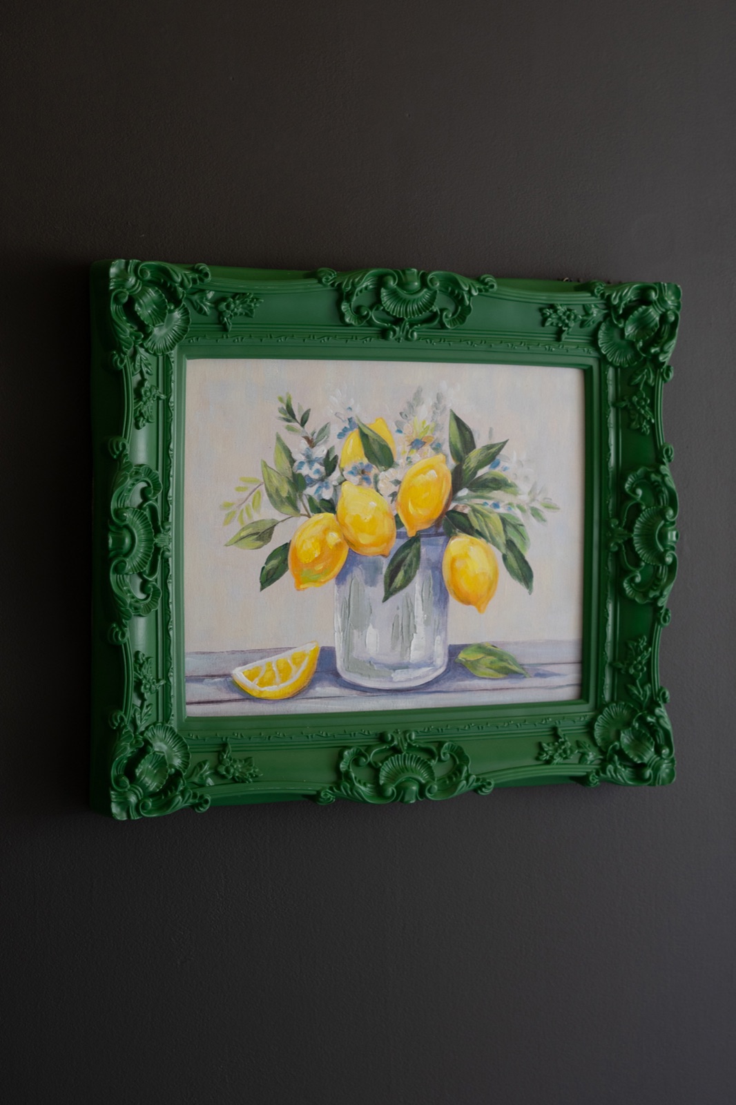 Dark Green Framed Acrylic Painting-lemons