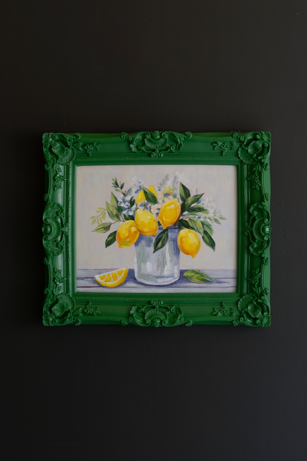 Dark Green Framed Acrylic Painting-lemons