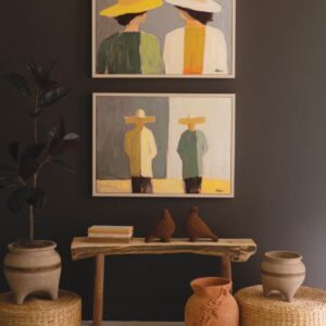 Set of Two Framed Men and Women in Hats Painting