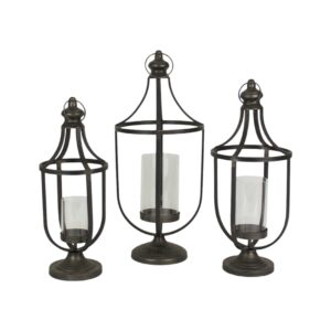 Set of Three Metal Lanterns with Glass Insert