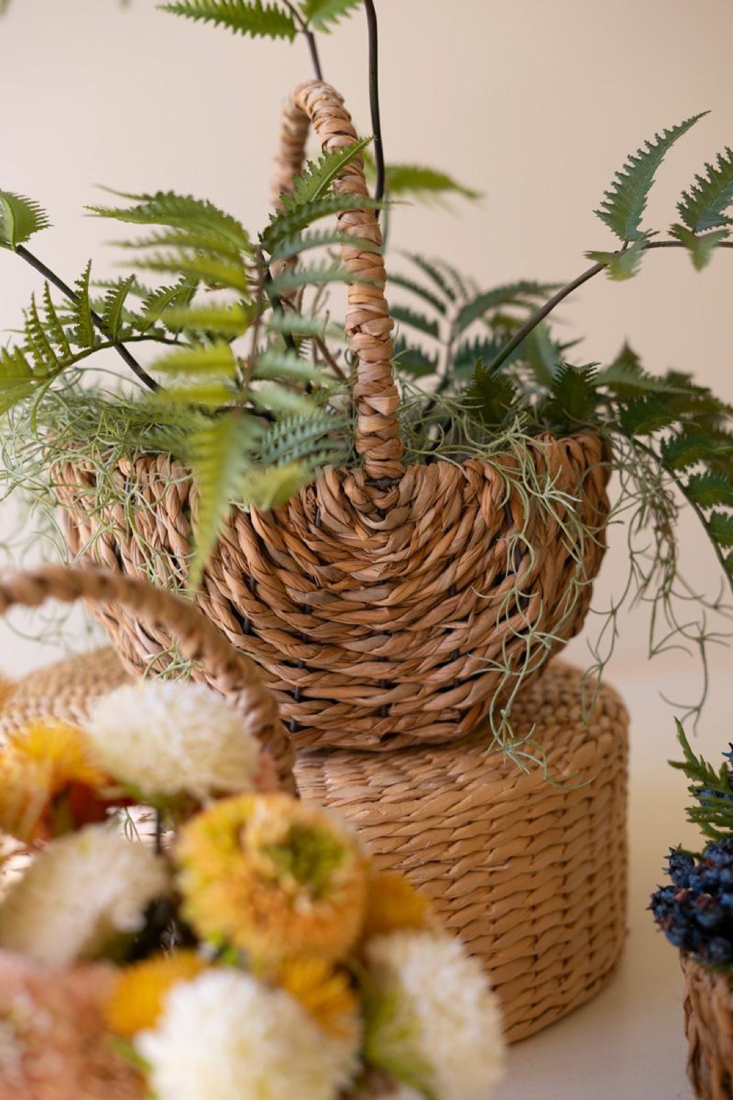 Set of Three Woven Seagrass Baskets with Handles