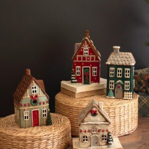 Set of Four Ceramic Christmas Village