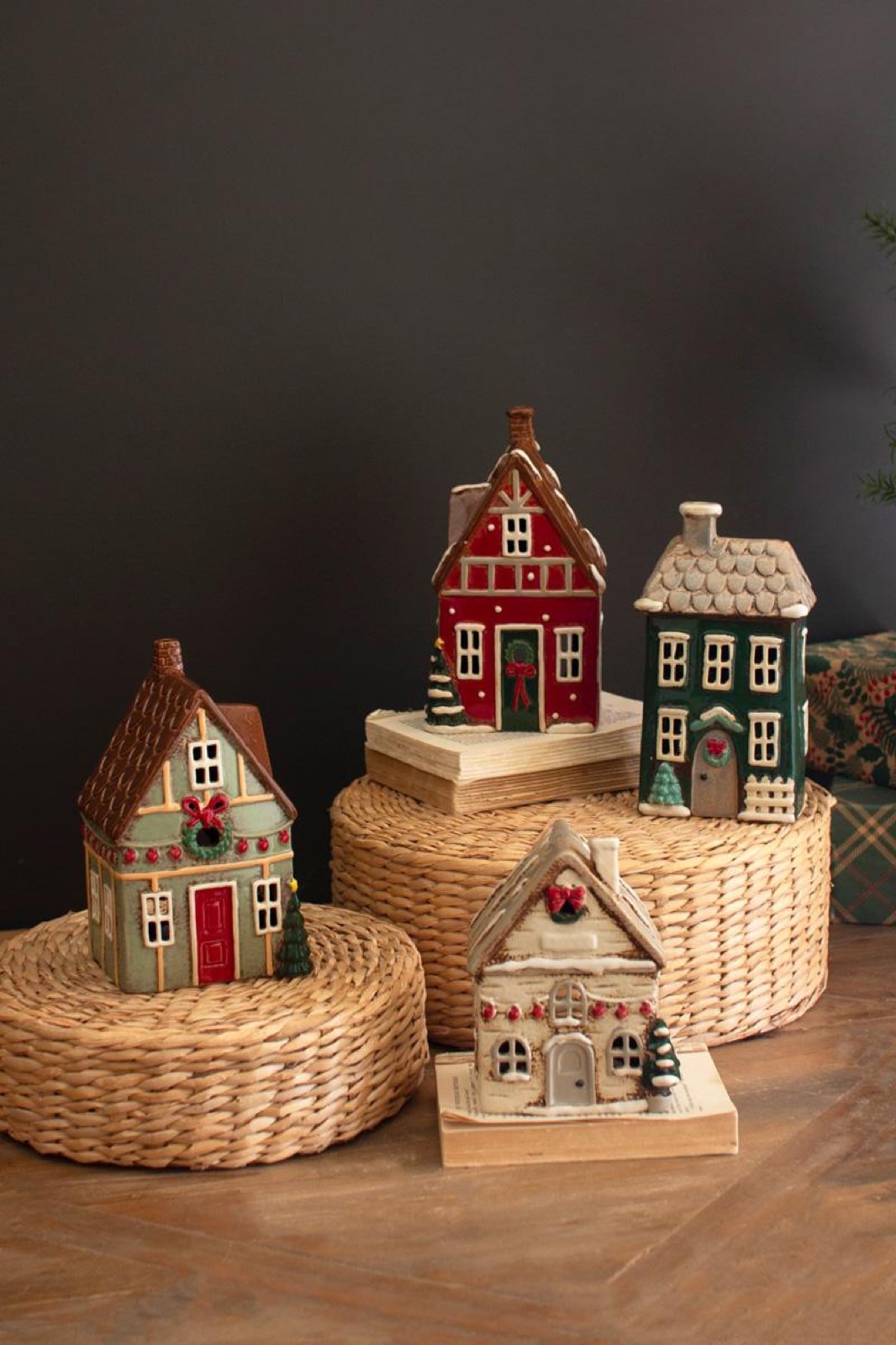 Set of Four Ceramic Christmas Village