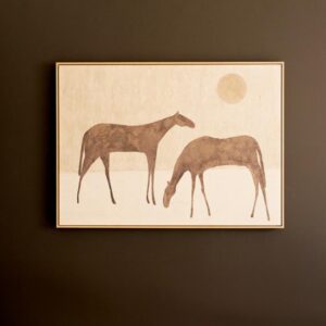 Framed Painting Two Horses with Sun