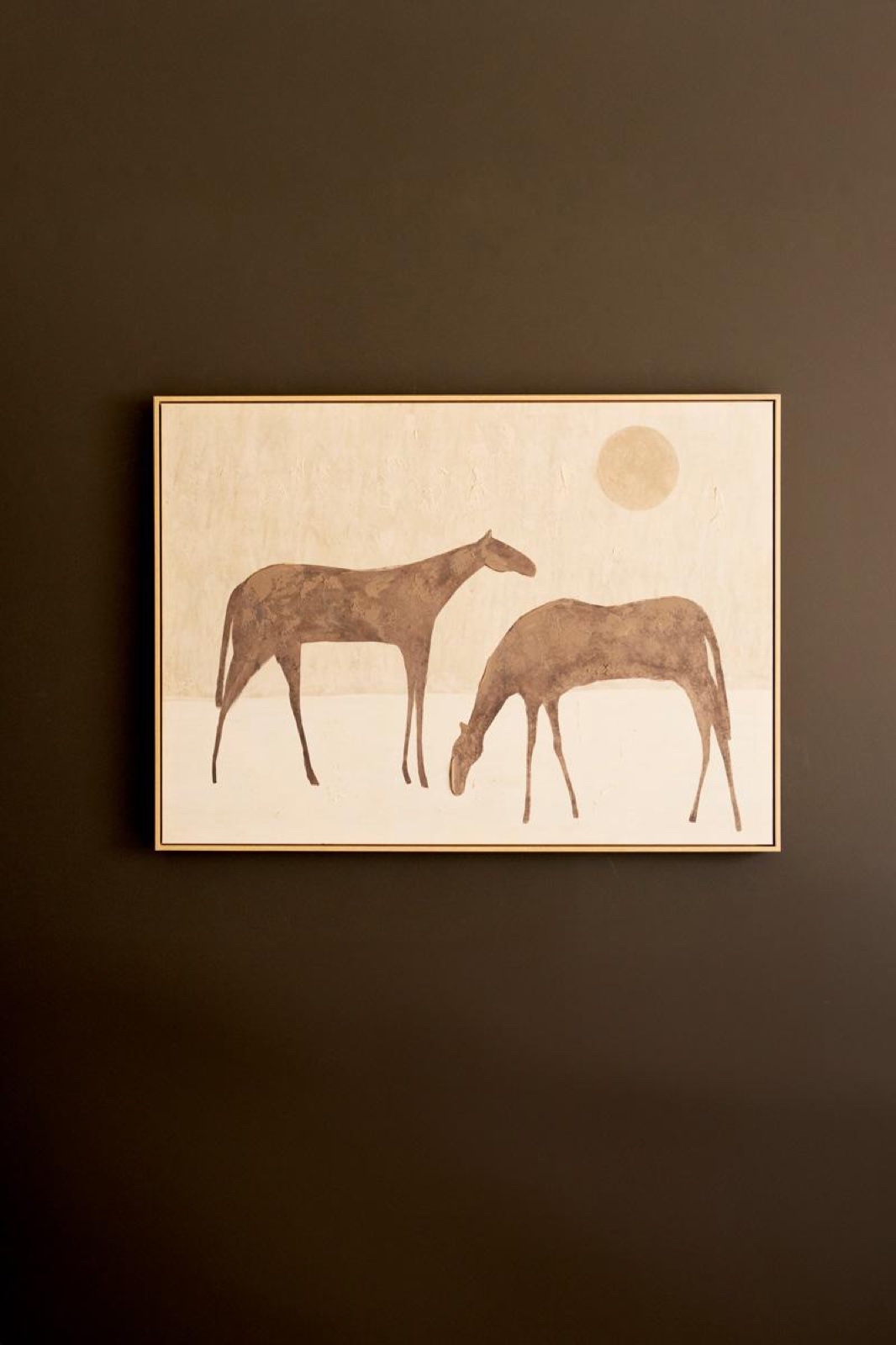 Framed Painting Two Horses with Sun