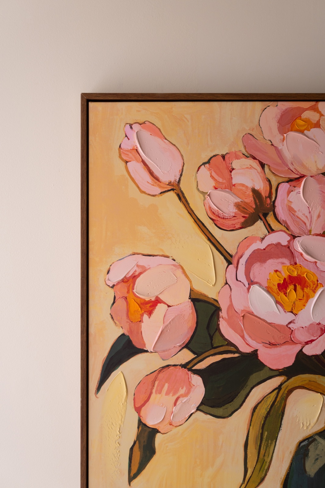 Framed Painting - Pink Flowers with Blue Vase