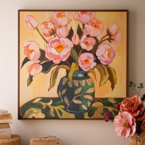 Framed Painting - Pink Flowers with Blue Vase