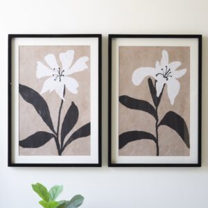 Set of Two Framed Flower Prints Under Glass