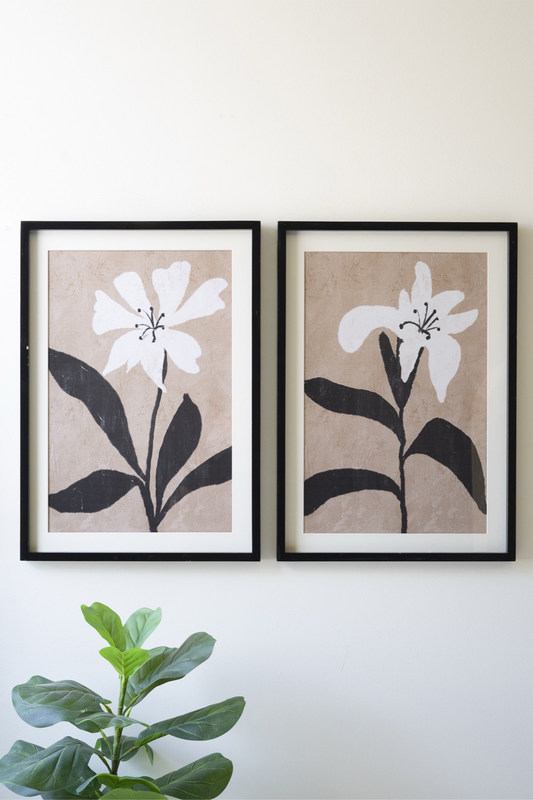 Set of Two Framed Flower Prints Under Glass