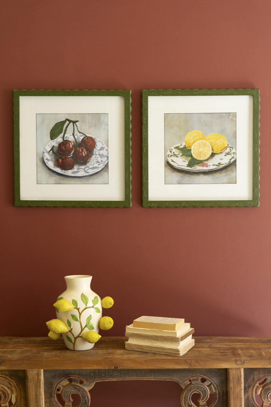 Set of Two Framed Fruit Prints Under Glass