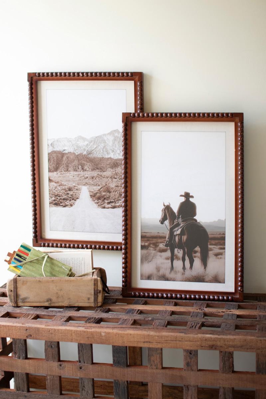 Set 2 Fset 2 Framed Cowboy & Desert Photography Prints Under Glass