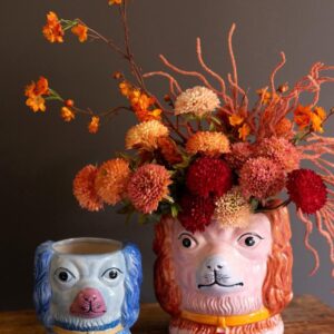 Set of Two Vintage Inspired Ceramic Colorful Dog Vases