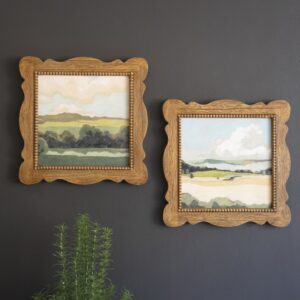 Set of Two Natural Wood Framed Lanscape Acrylic Paintings
