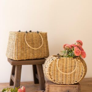 Set of 2 Woven Vine Baskets with Hinged Handles