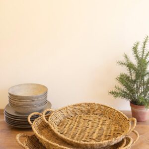 Set of Three Woven Vine Oval Trays with Handles
