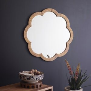 Woven Cane - Wrapped Flower Shaped Framed Mirror