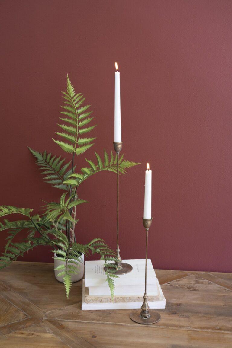 Set of Two Tall Antique Brass Taper Candle Holder (min 2)