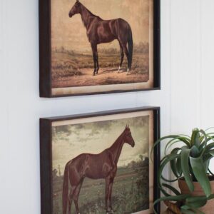 Set of Two Horse Prints Under Glass