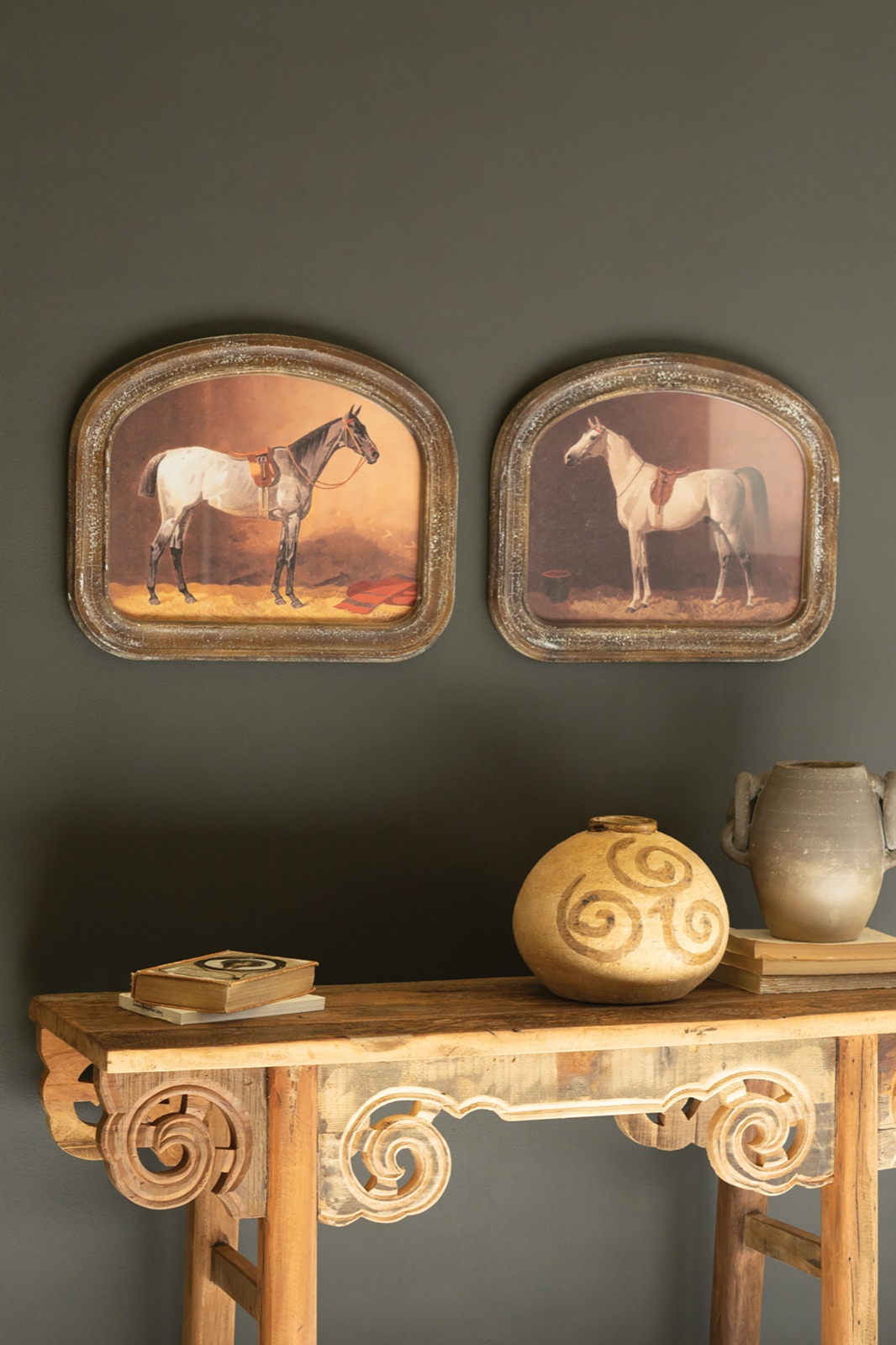 Set of Two Framed Horse Prints Under Glass