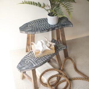 Set of Two Wooden Fish Stools