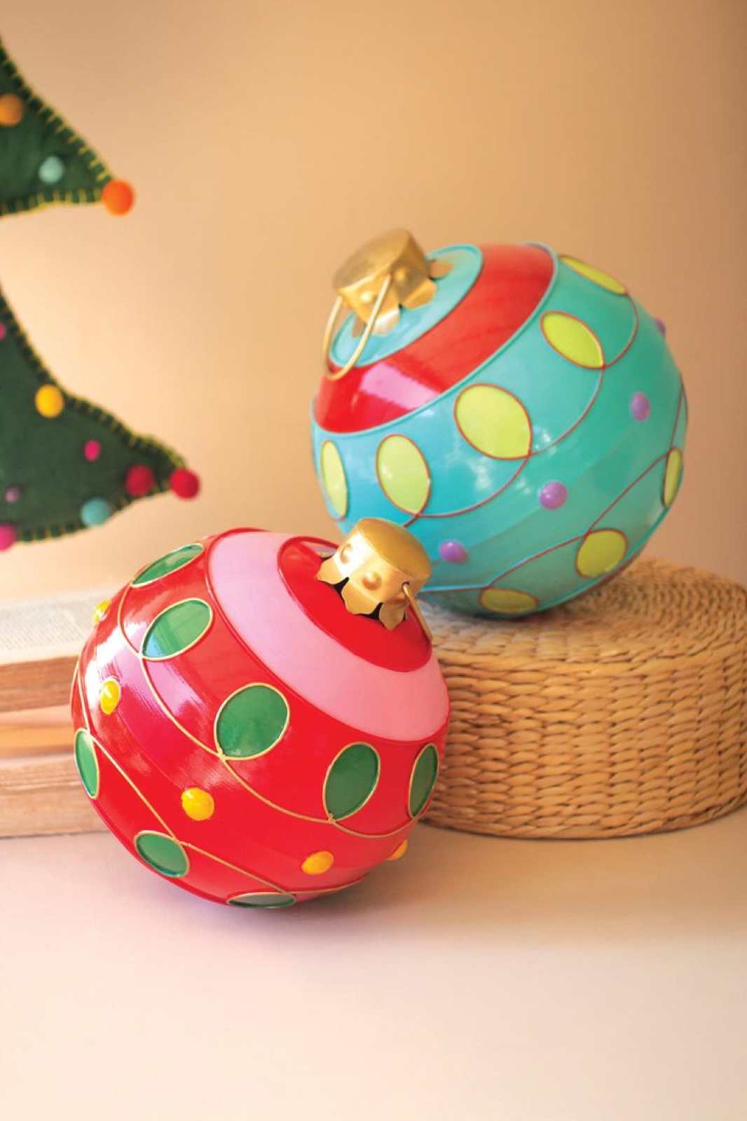 Set/2 Large Colorful Christmas Ball Ornaments