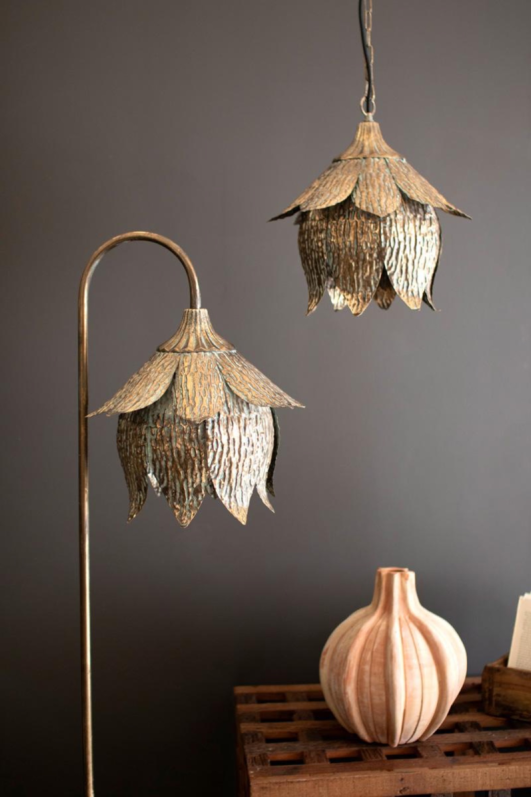 Antique Brass Tulip Pendant Light