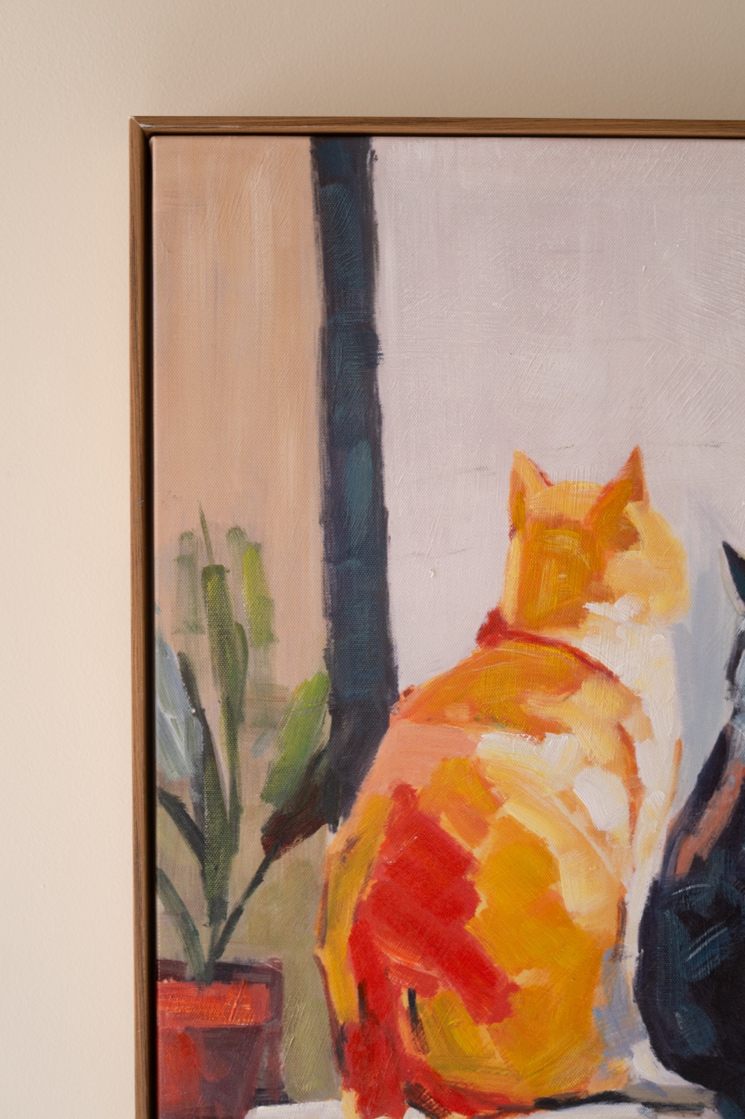 Framed Paint Over Print Two Cats