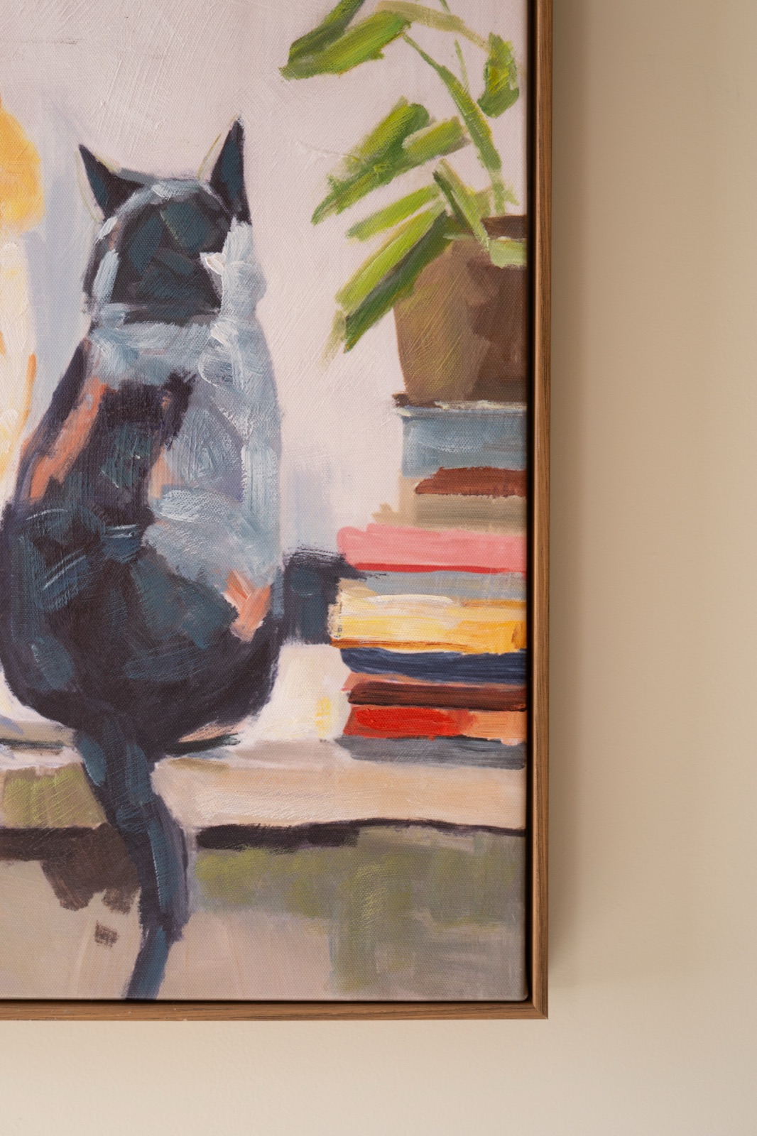 Framed Paint Over Print Two Cats