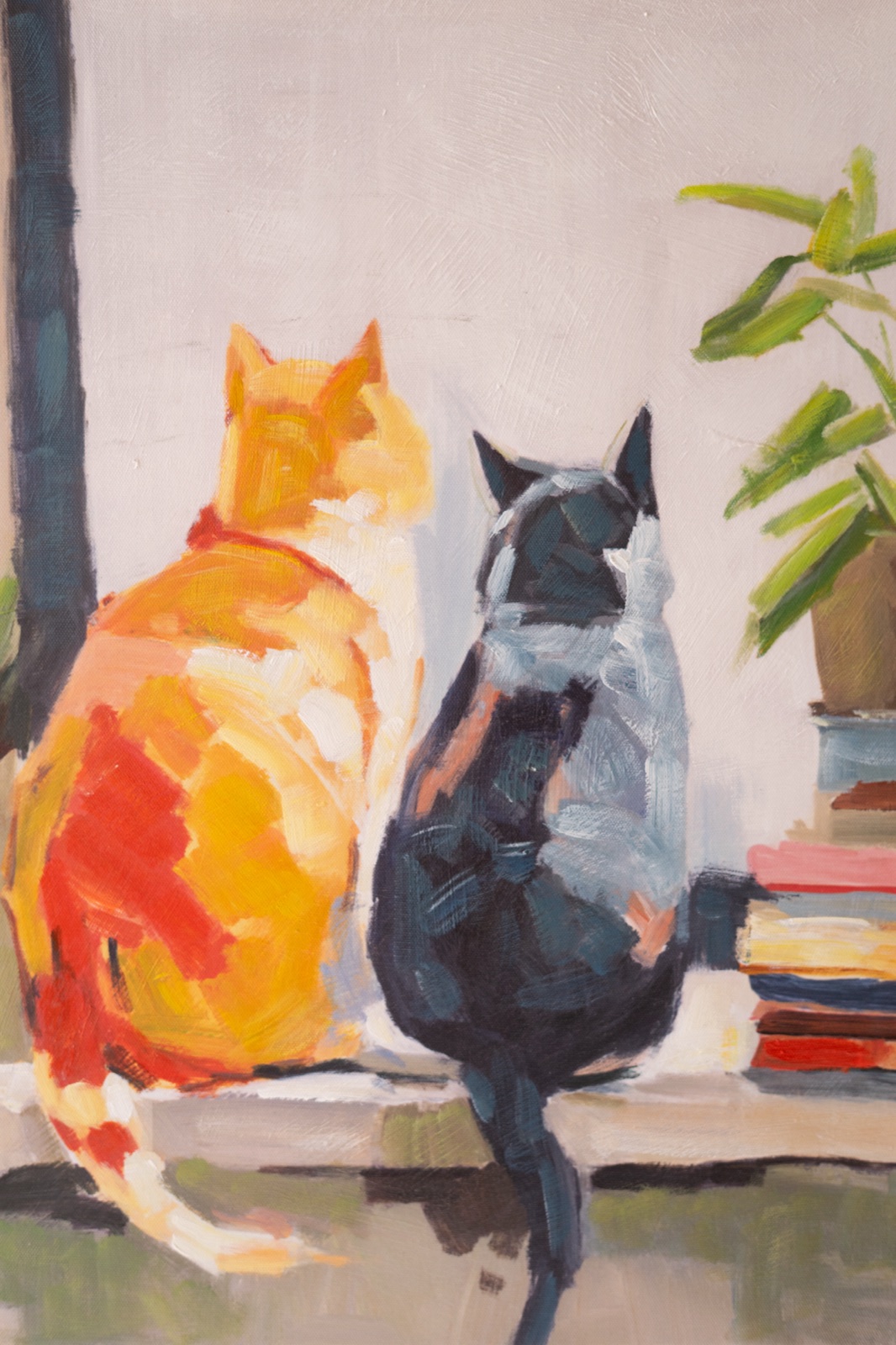 Framed Paint Over Print Two Cats