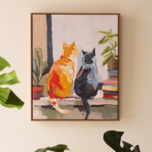 Framed Paint Over Print Two Cats