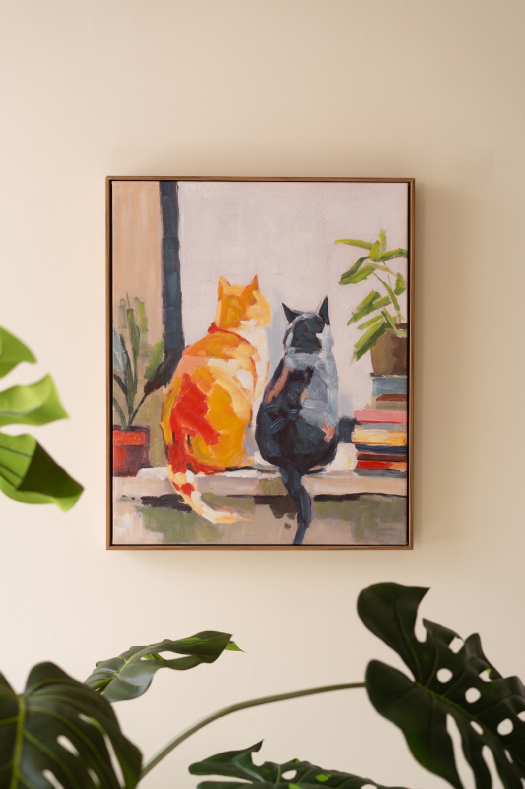 Framed Paint Over Print Two Cats