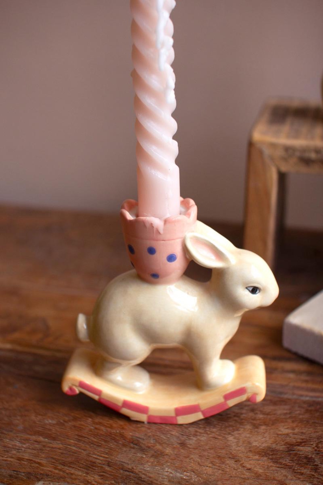 Set of Three Ceramic Easter Bunny Taper Candle Holders
