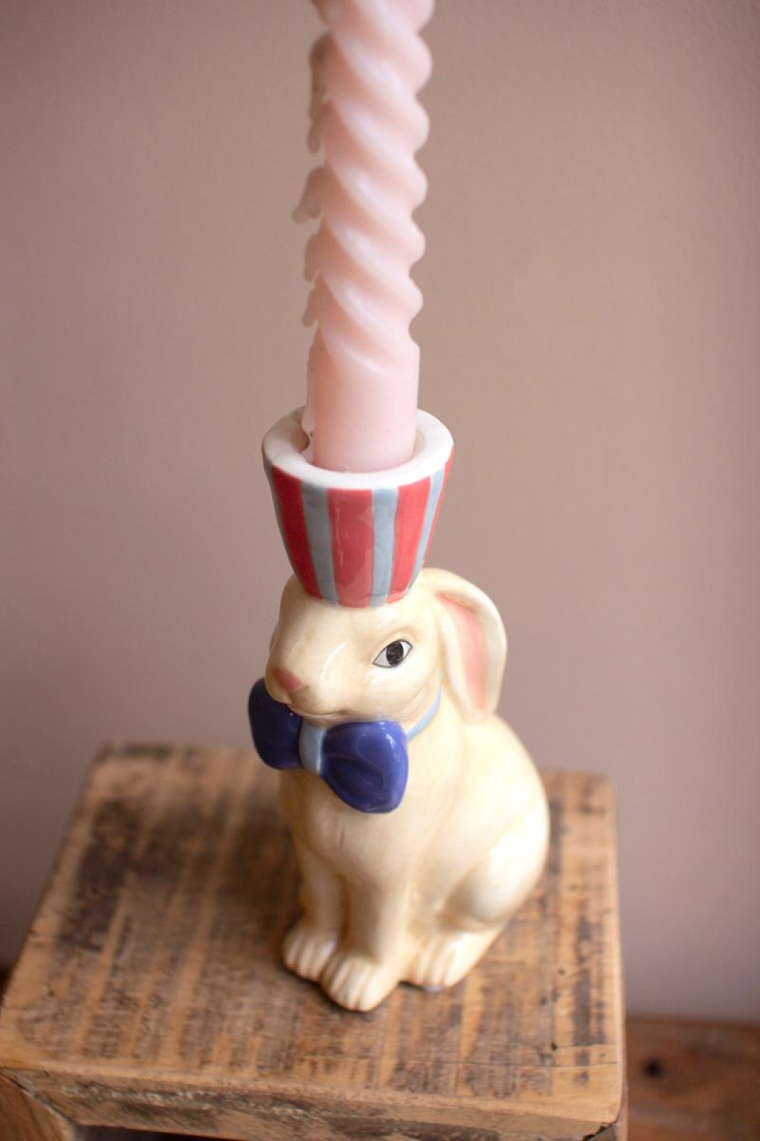 Set of Three Ceramic Easter Bunny Taper Candle Holders