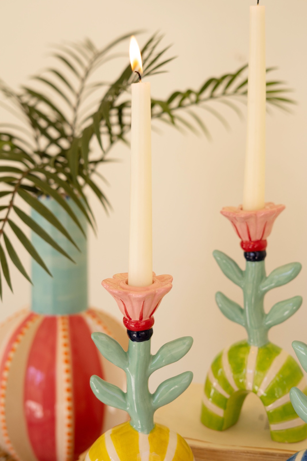 Set of Three Ceramic Flower Taper Candle Holders - One Each (min 2)