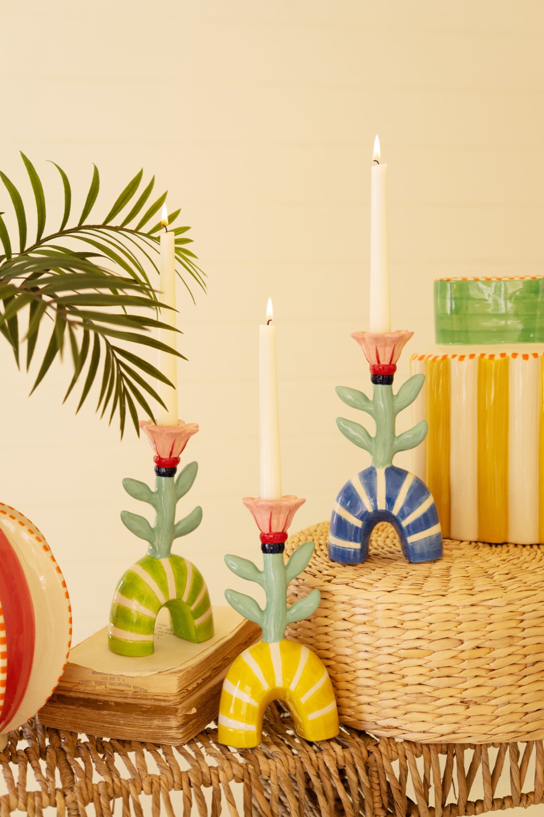 Set of Three Ceramic Flower Taper Candle Holders - One Each (min 2)