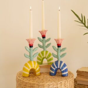 Set of Three Ceramic Flower Taper Candle Holders - One Each (min 2)