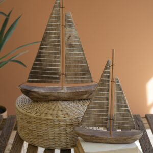 Set of Two Rustic Recycled Wood Sail Boats