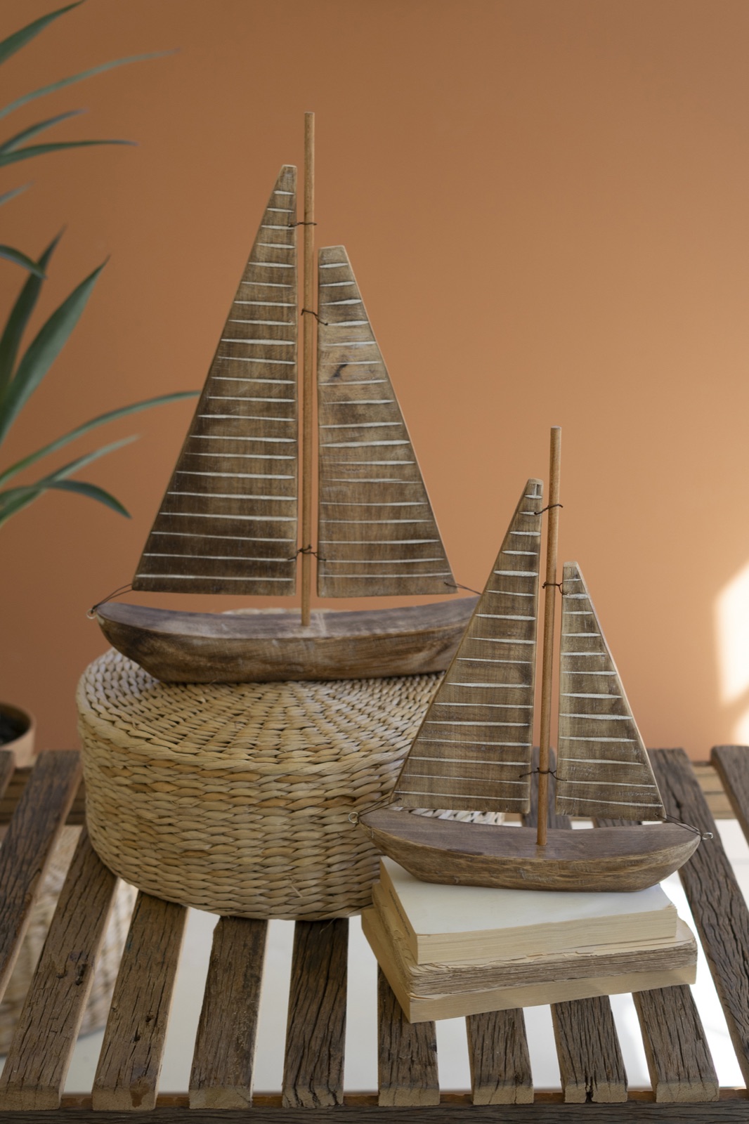Set of Two Rustic Recycled Wood Sail Boats