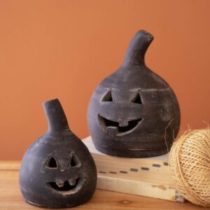 Set of Two Small Clay Jack-o-lanterns - Black