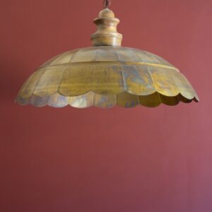 Antique Brass Pendant Light with Wood Detail 31" Dia.