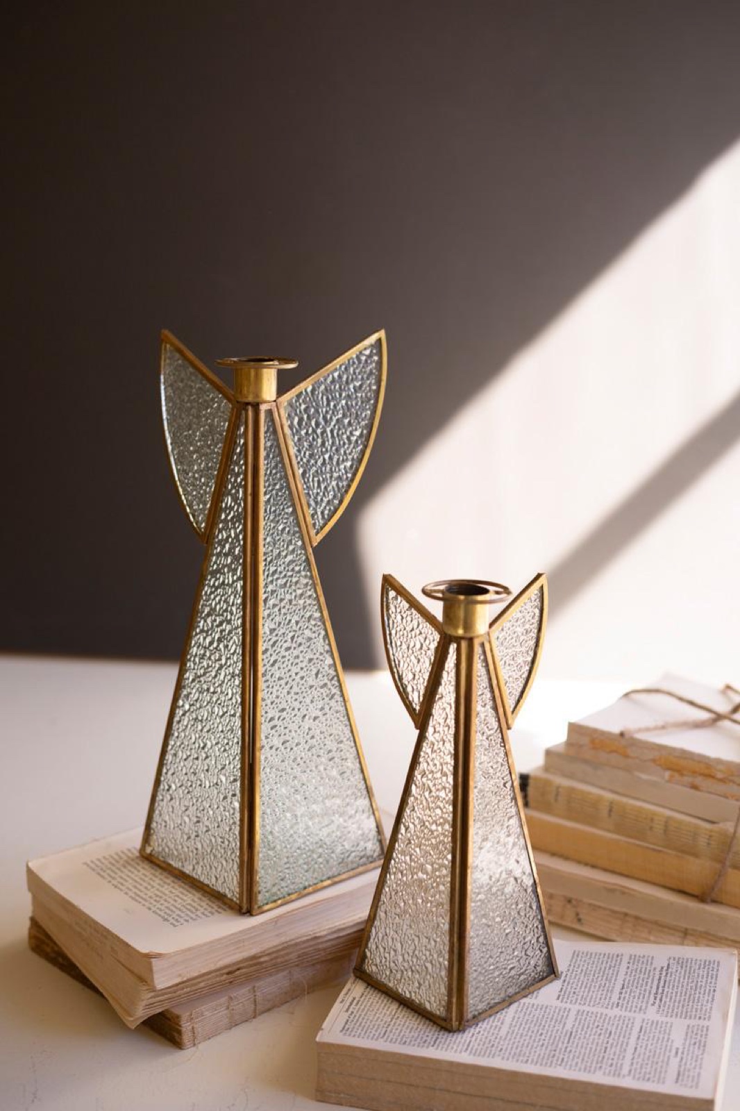 Set of Two Glass Angel Candle Holders