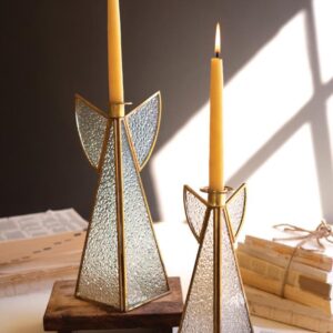 Set of Two Glass Angel Candle Holders