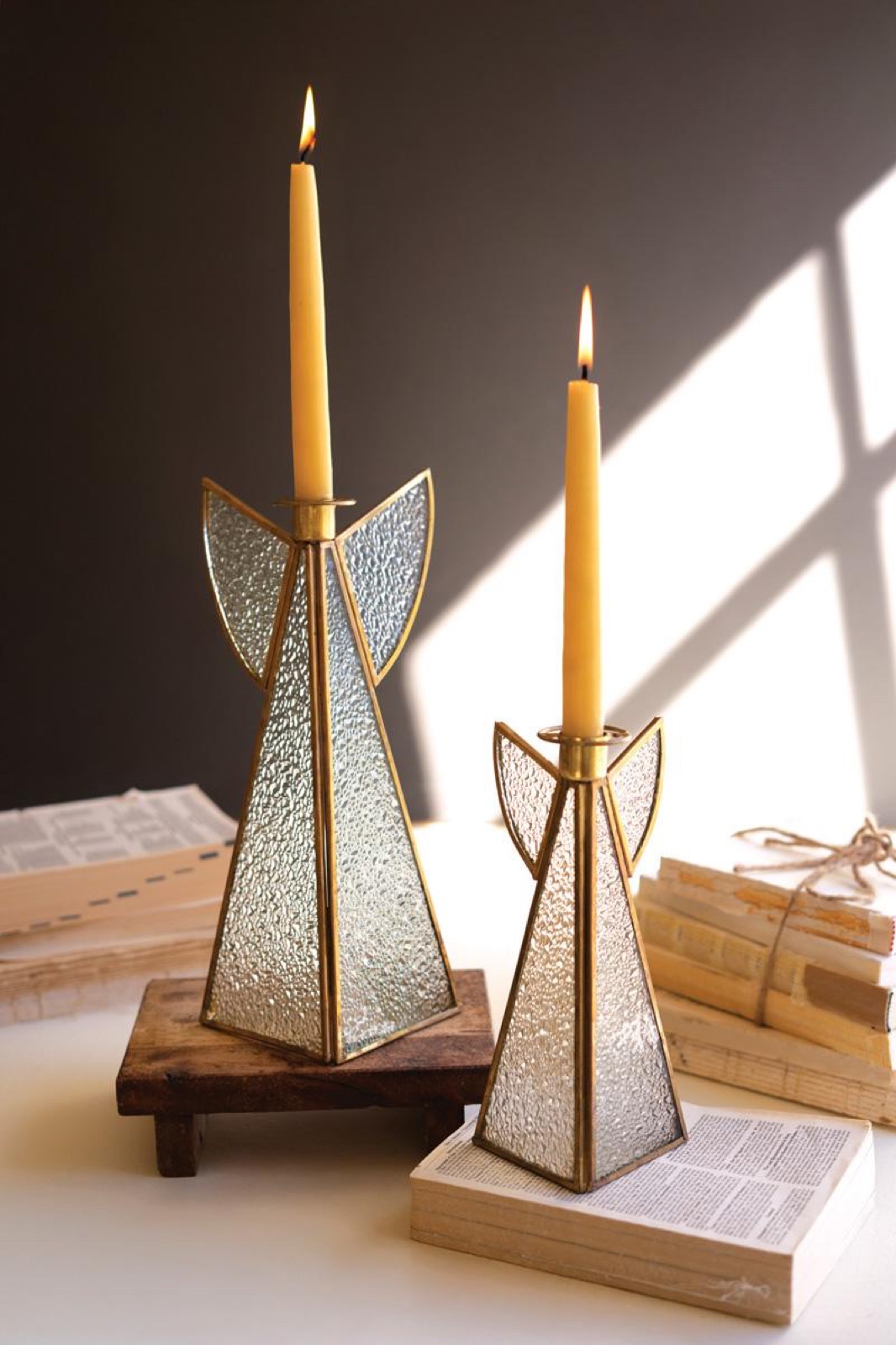 Set of Two Glass Angel Candle Holders