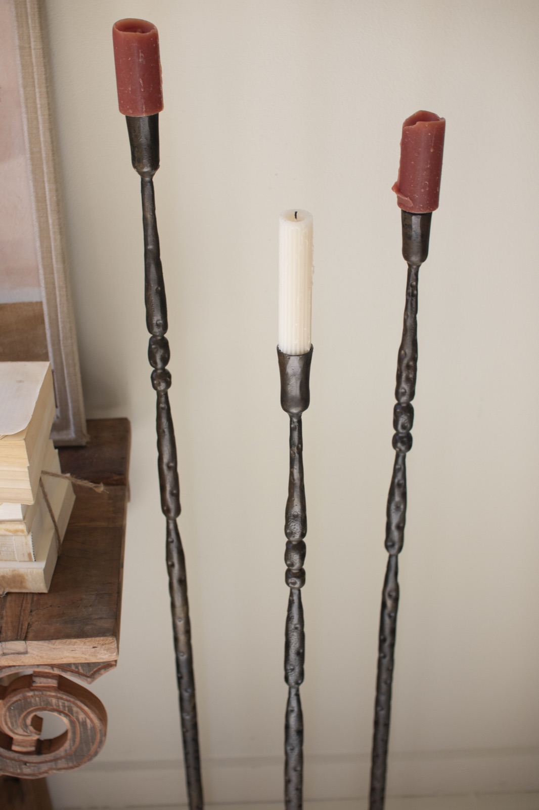 Set of 3 Tall Forged-iron Taper Candle Holders - Ant Brass