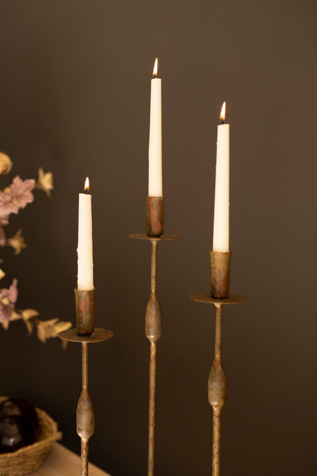 Set of Three Forged Iron Taper Candle Holders