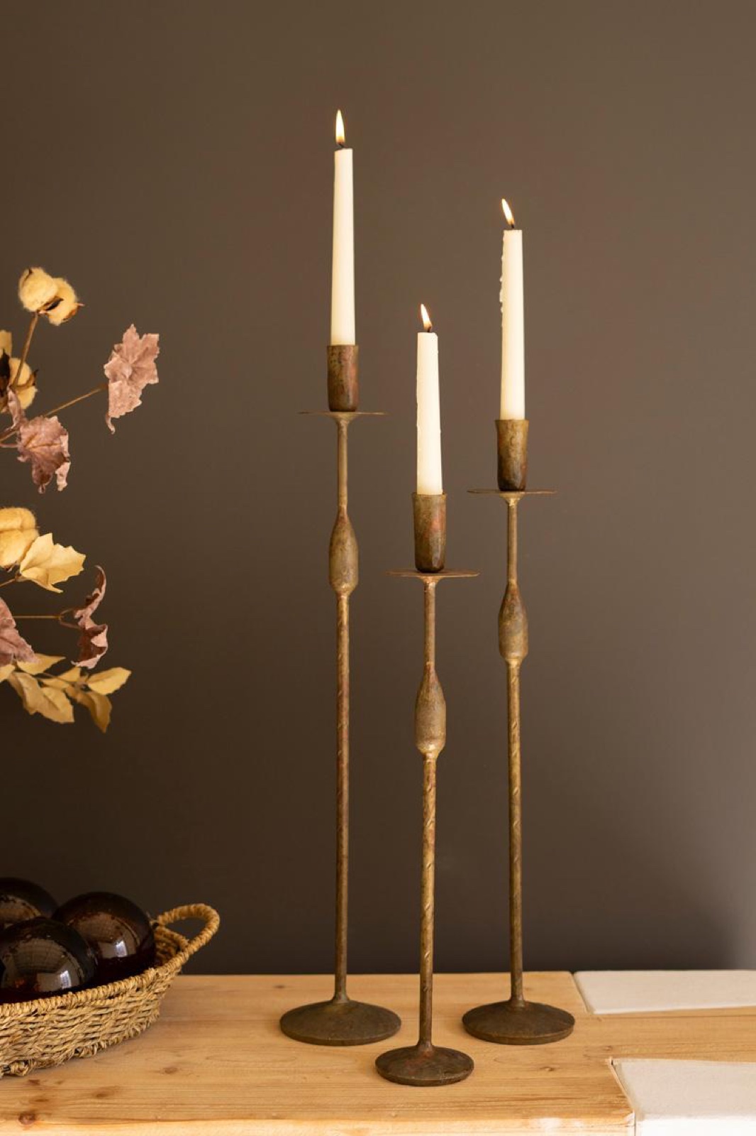 Set of Three Forged Iron Taper Candle Holders