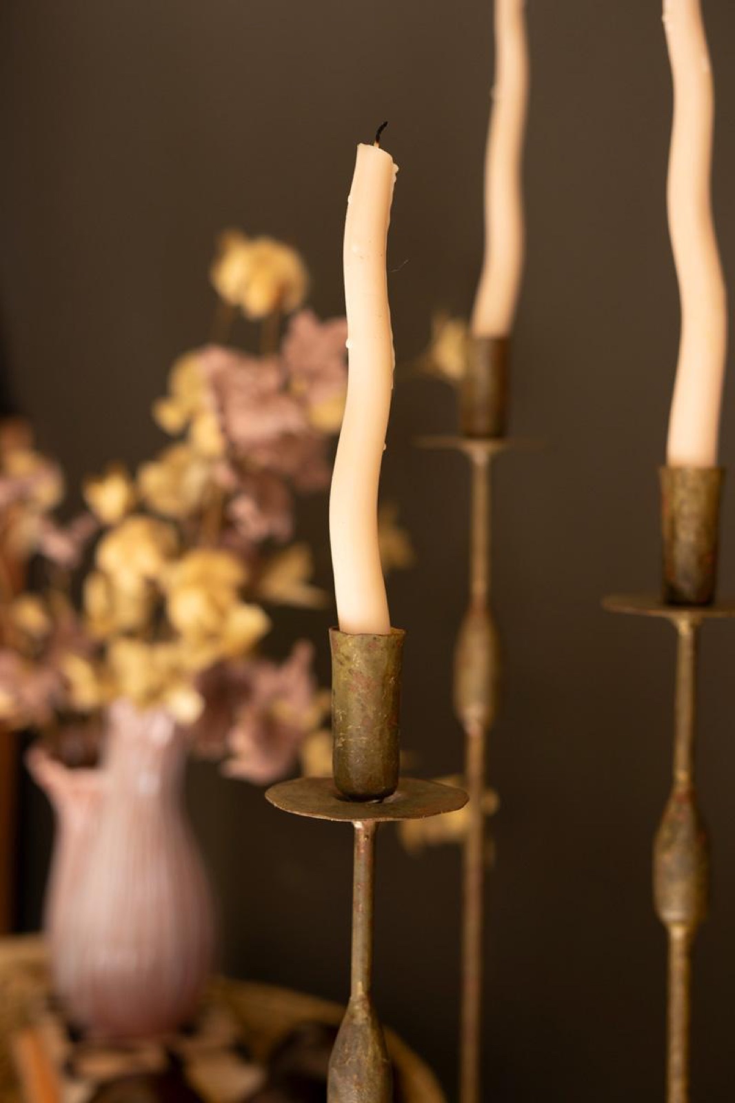 Set of Three Forged Iron Taper Candle Holders