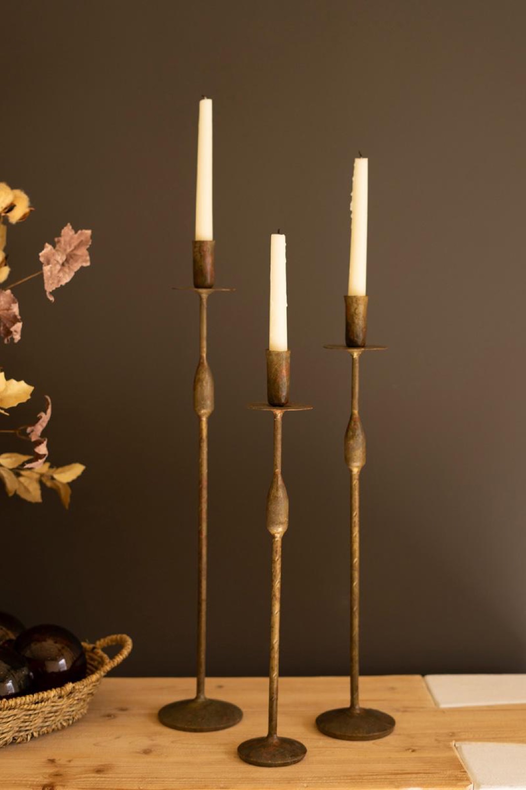 Set of Three Forged Iron Taper Candle Holders